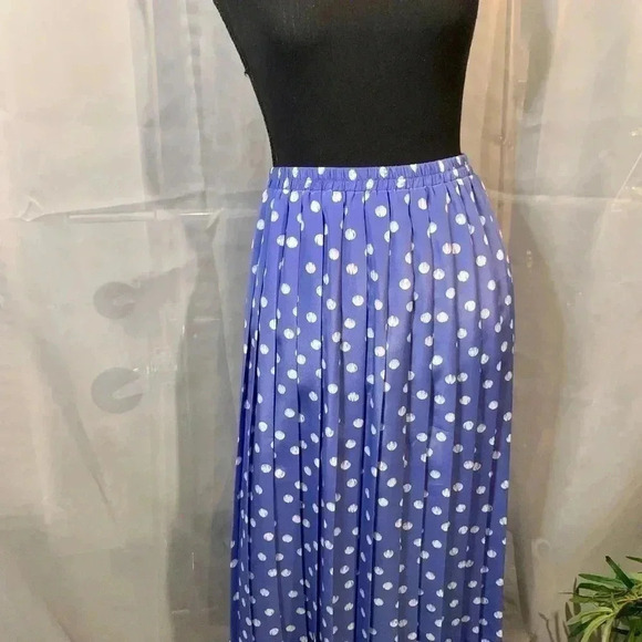 Vintage 1980’s Leslie Faye 3 Piece Set Sky Blue With Polka Dot Pleated Skirt - Picture 6 of 7